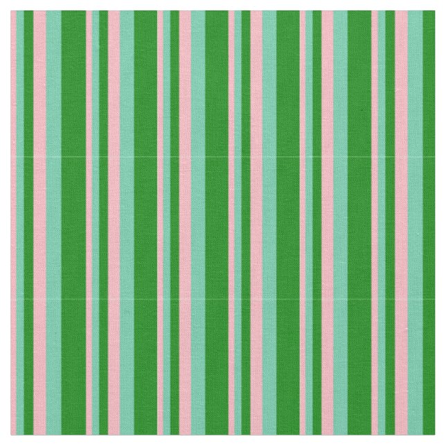 Light Pink, Aquamarine & Green Lines Fabric (Close Up)