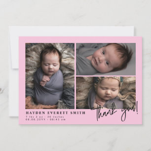 Light Pink Baby Photo Collage New Baby Thank You Announcement