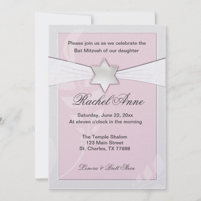 Light pink Bat Mitzvah Invitations (Front)