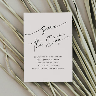 Light Pink Beige Modern Script Bold Non Photo Save The Date