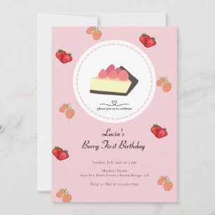 Light Pink Berry First Girl First Birthday Invitation