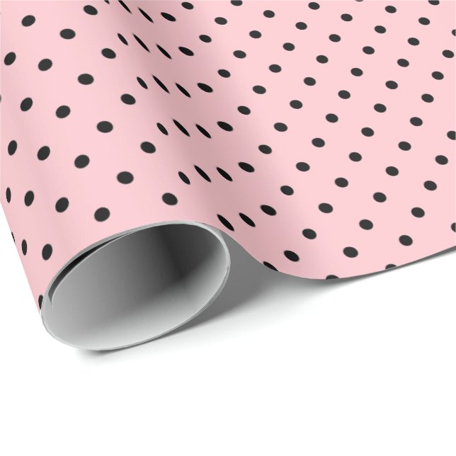 Light Pink | Black Polka Dot Wrapping Paper (Roll Corner)