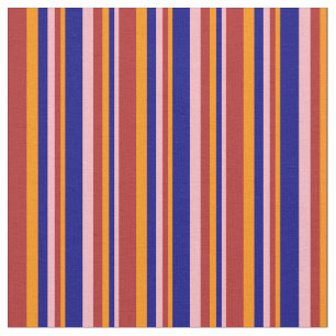Light Pink, Blue, Dark Orange & Red Lined Pattern Fabric