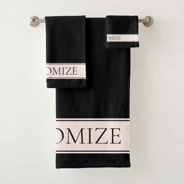 Light Pink Blush Stripe & Elegant Editable Text Bath Towel Set (Insitu)