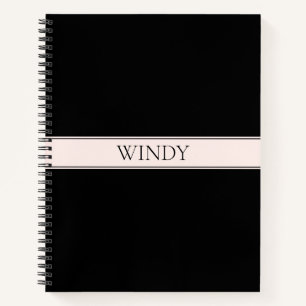 Light Pink Blush Stripe & Elegant Editable Text Notebook