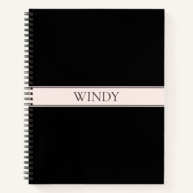 Light Pink Blush Stripe & Elegant Editable Text Notebook (Front)