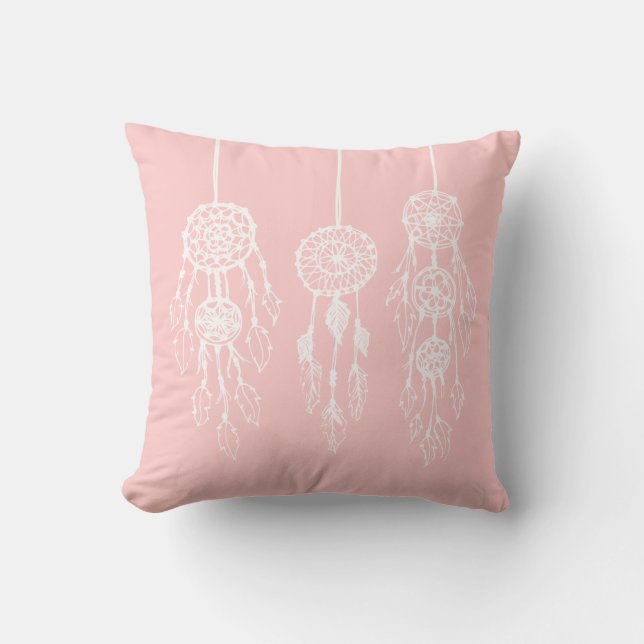 Light Pink Bohemian Dreamcatchers Cushion (Front)