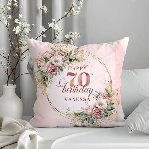 Light Pink Boho Pillow with Greenery 70th Birthday