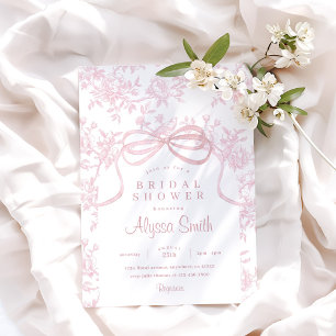 Light Pink Bow and Toile Bridal Shower Invitation