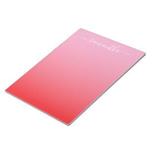 Light Pink Bright Red Gradient Girly Signature Notepad
