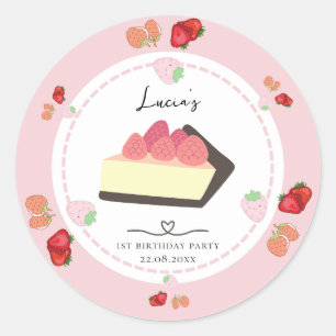Light Pink Cake & Berry Girl First Birthday Party Classic Round Sticker
