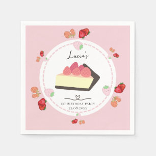Light Pink Cake & Berry Girl First Birthday Party Napkin