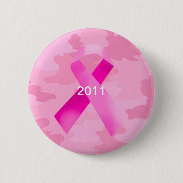 Light Pink Camouflage Pink Ribbon Date Button (Front)