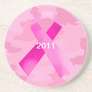 Light Pink Camouflage Pink Ribbon Date Coaster