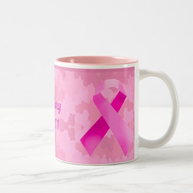 Light Pink Camouflage Pink Ribbon Date Mug (Right)