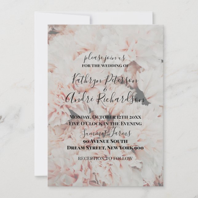 Light Pink Carnation Wedding Invitation (Front)