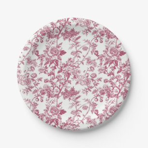 Light Pink Chinoiserie Vine Toile Garden Party Pap Paper Plate