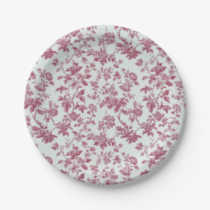 Light Pink Chinoiserie Vine Toile Garden Party Pap Paper Plate