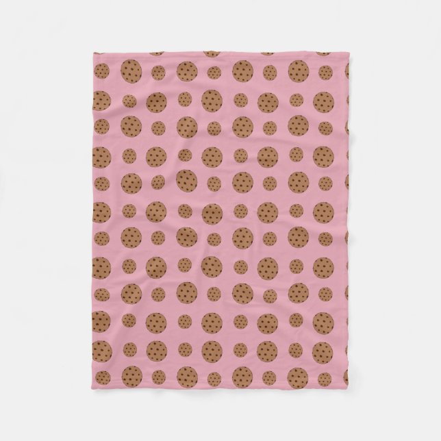 Light pink chocolate chip cookies pattern fleece blanket (Front)
