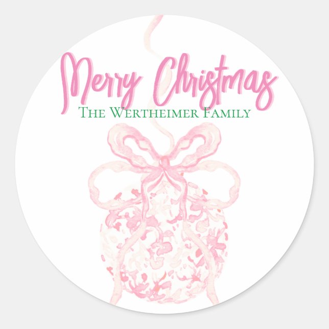 Light Pink Christmas Chinoserie Ornament Sticker (Front)