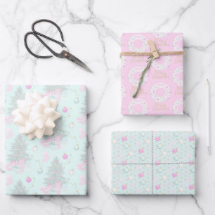 Light Pink Christmas Tree Ornament Wrapping Paper Sheet