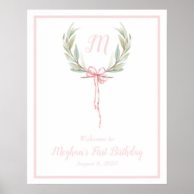 Light Pink Classic Laurel Crest Welcome Sign (Front)