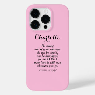 Light Pink Courage Bible Verse Custom Name Simple Case-Mate iPhone 14 Pro Case