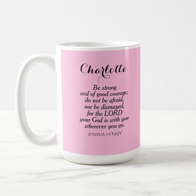 Light Pink Courage Bible Verse Custom Name Simple Coffee Mug (Left)