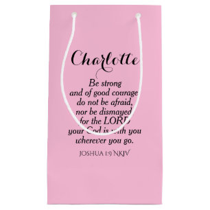 Light Pink Courage Bible Verse Custom Name Simple Small Gift Bag