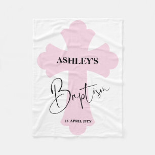 Light Pink Cross Baptism  Fleece Blanket