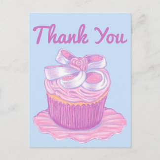 Light Pink Cupcake Plate Thank You Postcard
