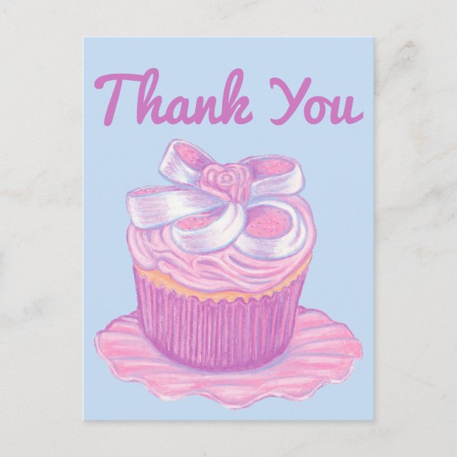 Light Pink Cupcake Plate Thank You Postcard (Front)