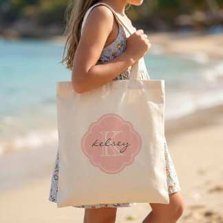 Light Pink Custom Personalised Monogram Tote Bag