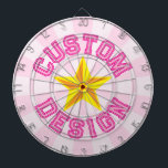 Light Pink Custom Text With Yellow Star Design Dartboard<br><div class="desc">Light Pink Colour Custom Design Text With Yellow Star Design Dart Board. Personalise to your liking!</div>