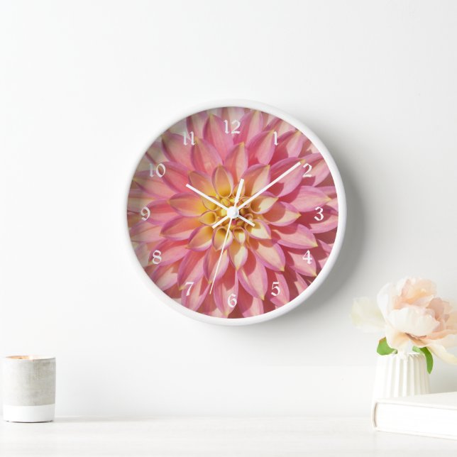 Light Pink Dahlia Floral Wall Clock (Home)