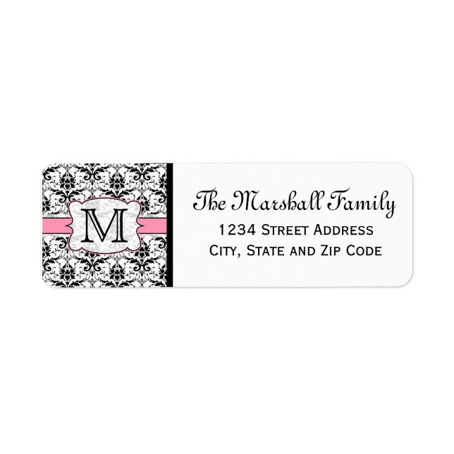 (Light Pink) Damask Monogram Return Address Labels (Front)