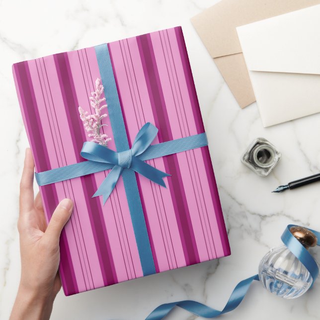 Light Pink & Dark Pink Thick and Thin Stripes Wrapping Paper (Gifting)