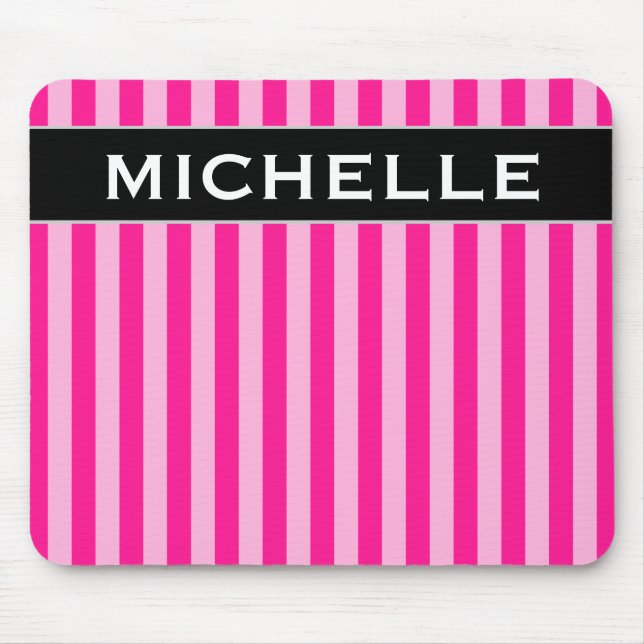 Light Pink & Deep Pink Stripes + Custom Name Mouse Pad (Front)