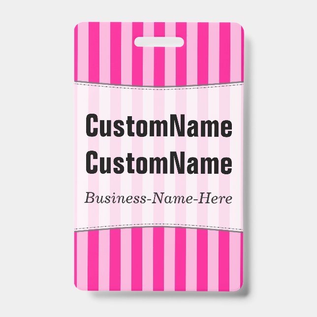 Light Pink & Deep Pink Stripes; Personalised Name ID Badge (Front)