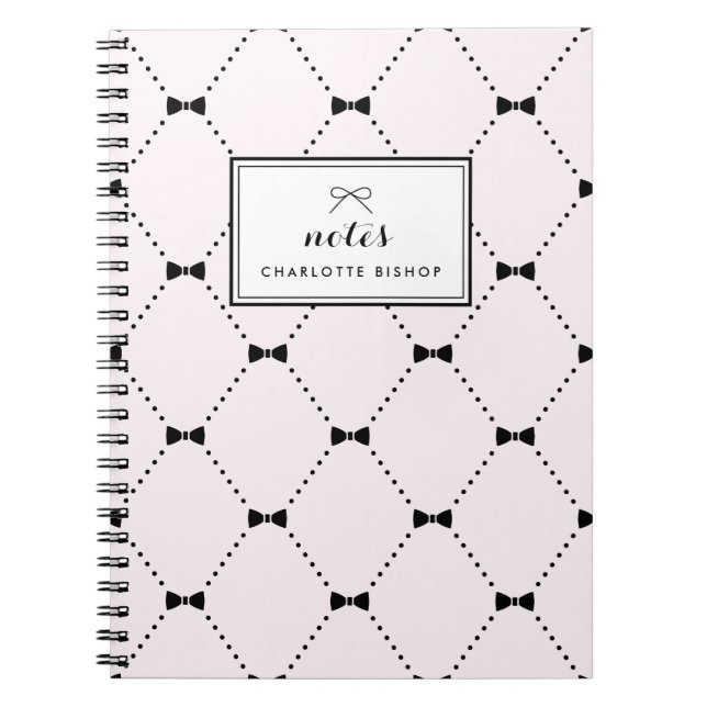 Light Pink Diamond Bows Pattern Personalised Spiral Notebook (Front)
