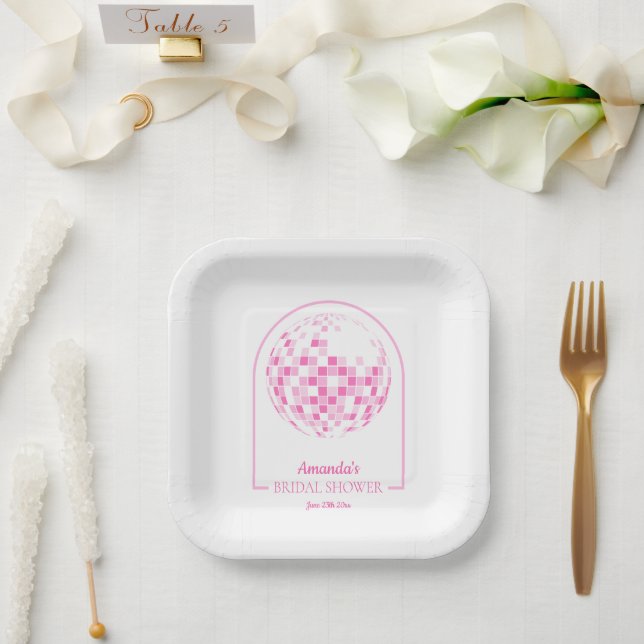 Light Pink Disco Boogie Bridal Shower Paper Plate (Wedding)