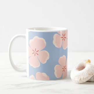 Light Pink Floral Cup with Blue Background