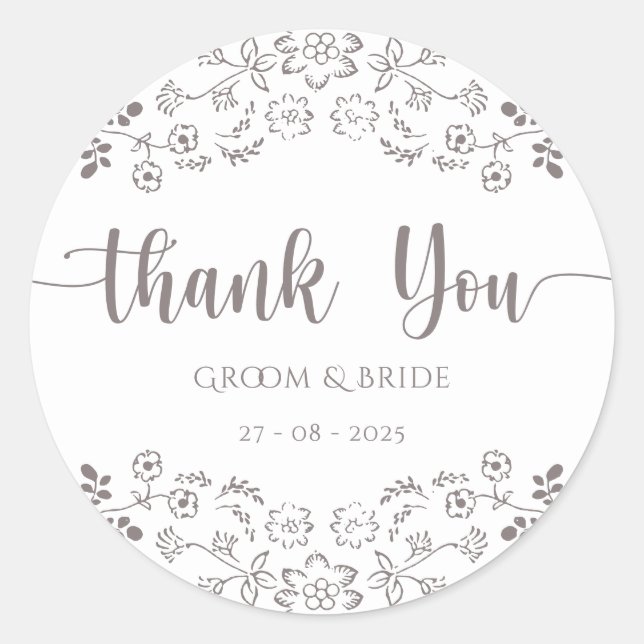  Light Pink floral design Elegant Wedding Classic Round Sticker (Front)