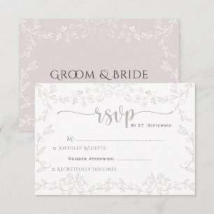  Light Pink floral design Elegant Wedding RSVP Card