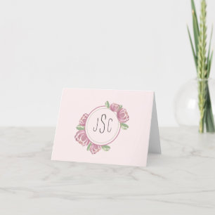 Light Pink Floral Monogram Notecards, Set of 10 Thank You Card
