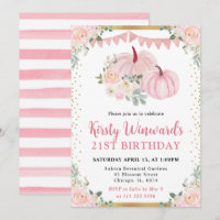 Light Pink Floral Pumpkin Fall 21st Birthday