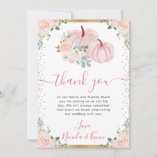 Light Pink Floral Pumpkin Fall Wedding Thank You Card