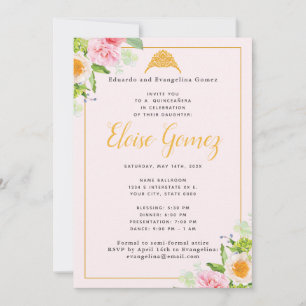 Light Pink Floral Spring Quinceanera Invitation