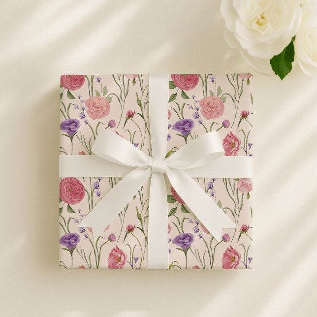 light pink, Floral watercolor elegant event  Wrapping Paper (Creator Uploaded)