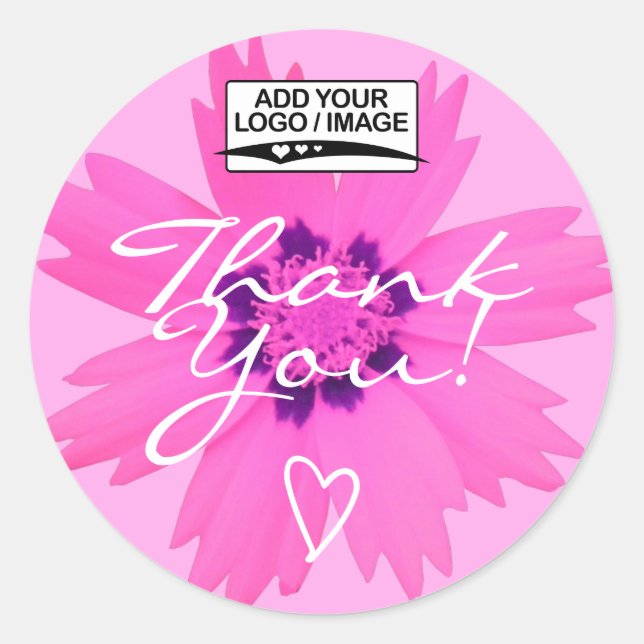 Light Pink Flower Thank You Label Logo Template (Front)